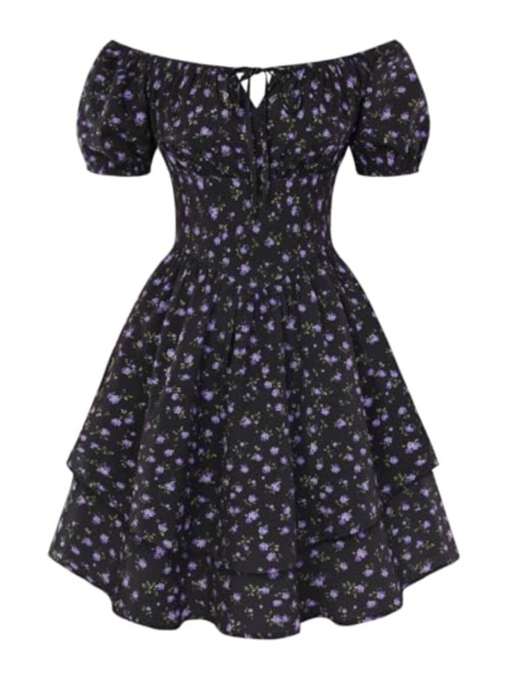 Floral Corset Mini Dress Square Neck Smocked Short Sleeve Sundress